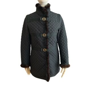 WEILL | French Quilted Coat Black Mink Fur Trim Elegant Winter Jacket Sz 6